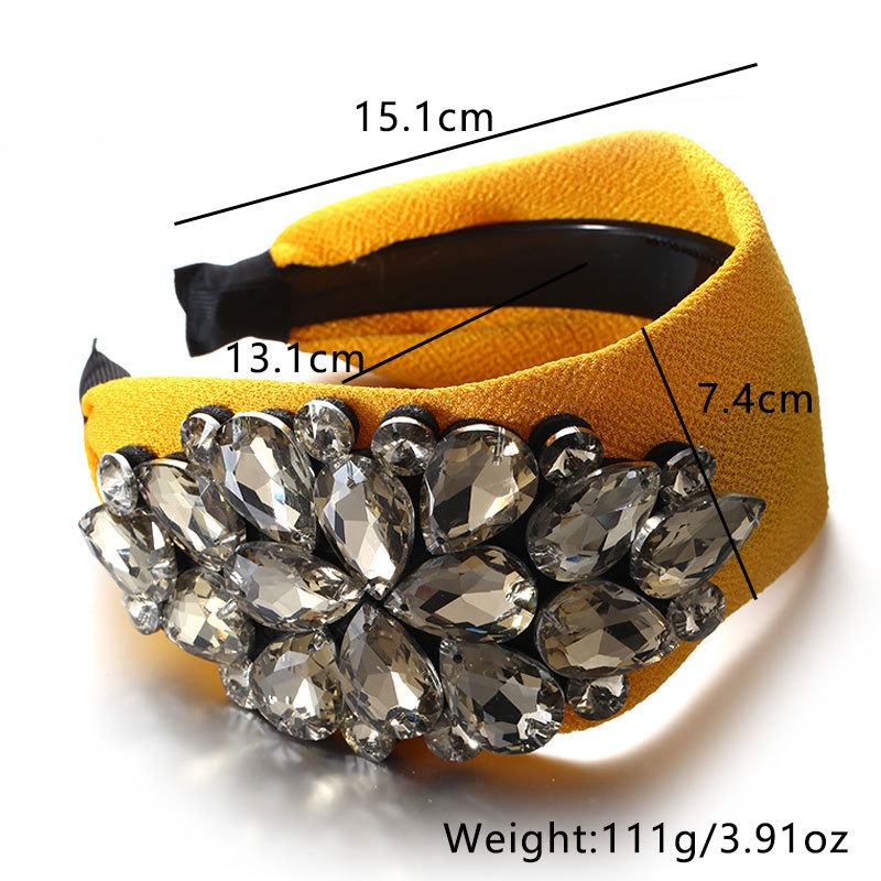 Mustard jeweled headband with measured wide profile