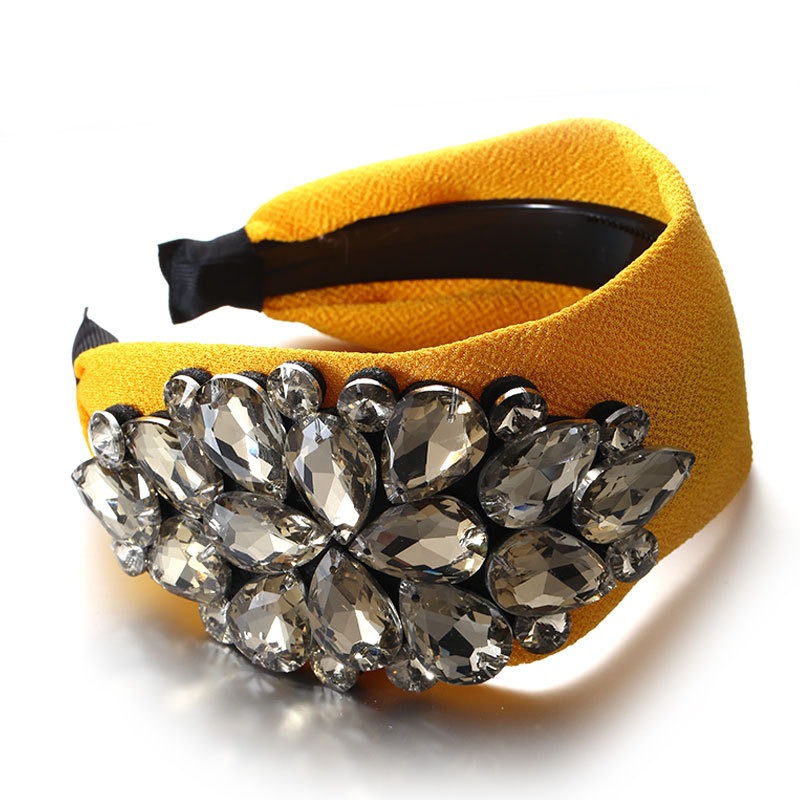 Mustard wide padded headband with faceted stone cluster