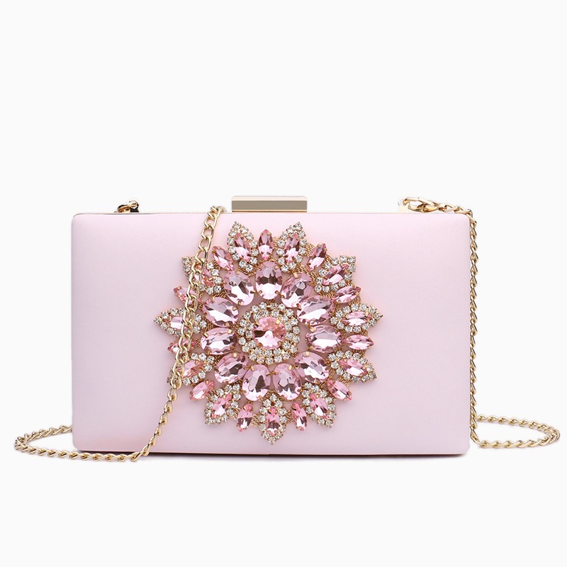 Versatile Diamond Embedding Dinner Bag Sweet Ladies One Shoulder Crossbody Chain Box Bag
