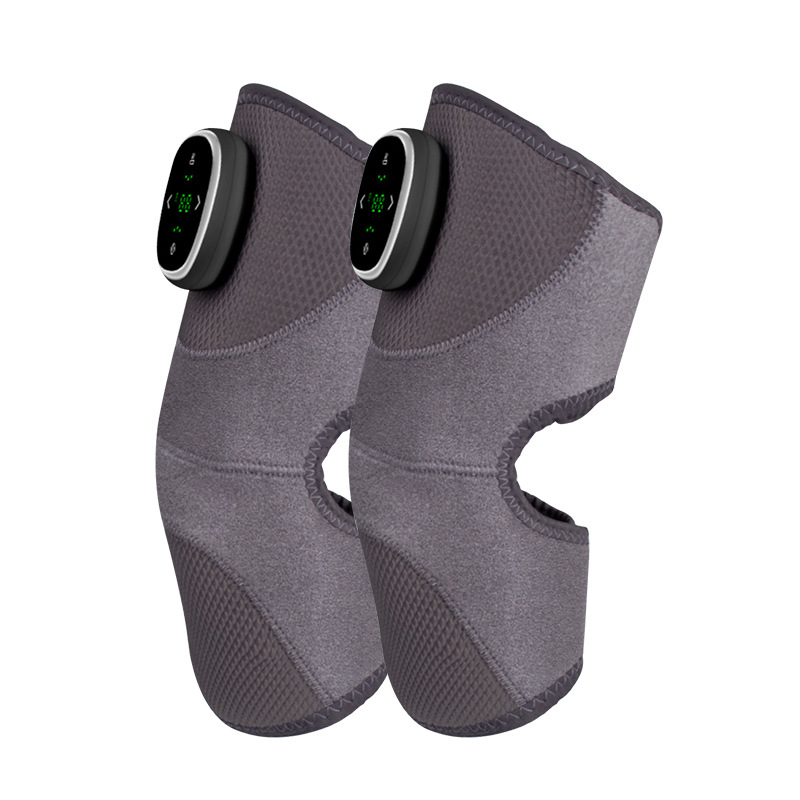 Pair of heated knee braces on white background, symbolizing an active, pain-free lifestyle with full coverage