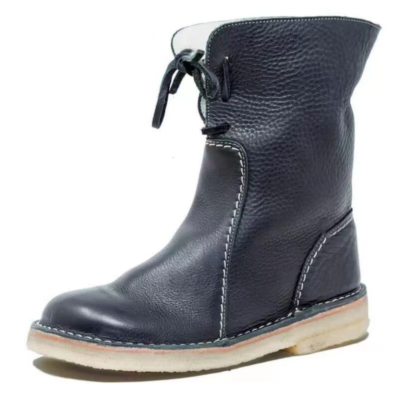 35-43 women's mid-tube snow boots low heel round head solid color sleeve cotton boots image 9
