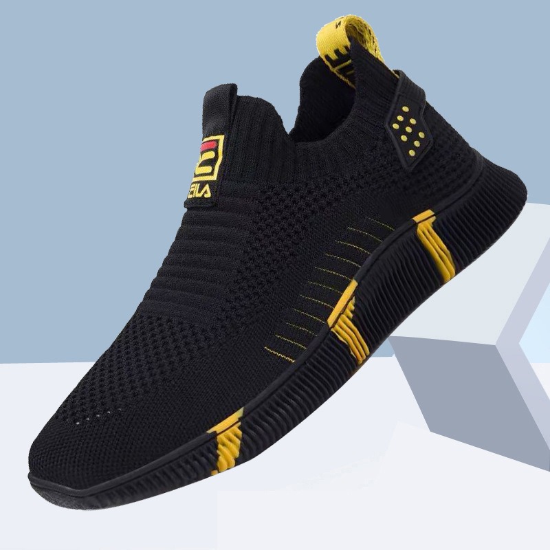 Slip-on sneakers with lace-up front casual men's shoes soft sole flying fabric breathable image 7