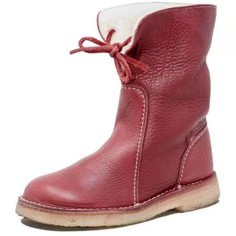 35-43 women's mid-tube snow boots low heel round head solid color sleeve cotton boots