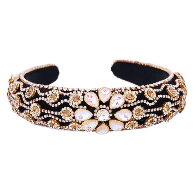 Wide padded headband with champagne gold trim