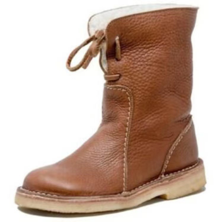 35-43 women's mid-tube snow boots low heel round head solid color sleeve cotton boots