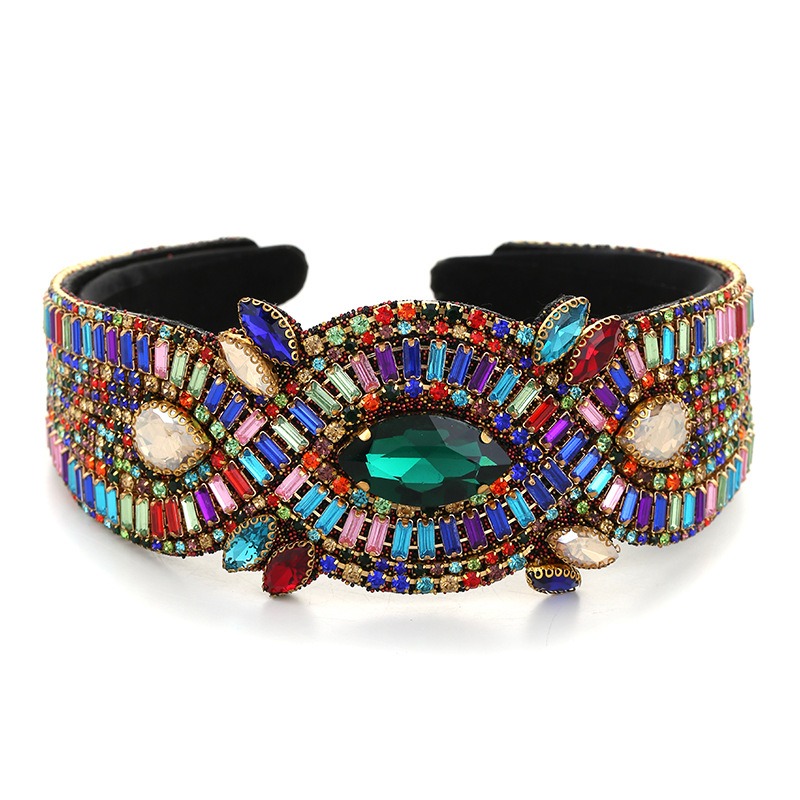 Colorful stones across ornate black headband