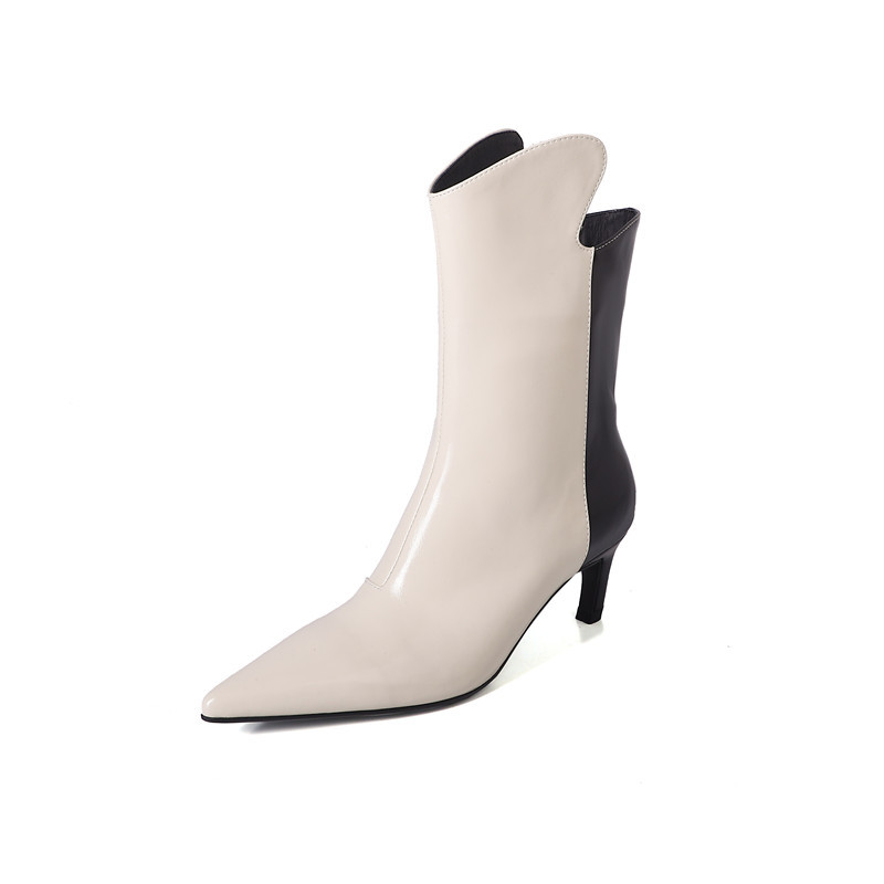Fashion Design Women Short Boots Thin Heels Genuine Leather Mixed Colors Office Lady Party Shoes