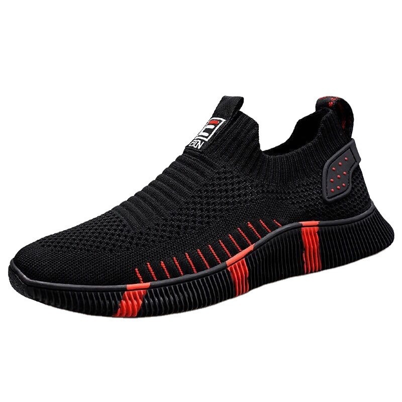Slip-on sneakers with lace-up front casual men's shoes soft sole flying fabric breathable image 4