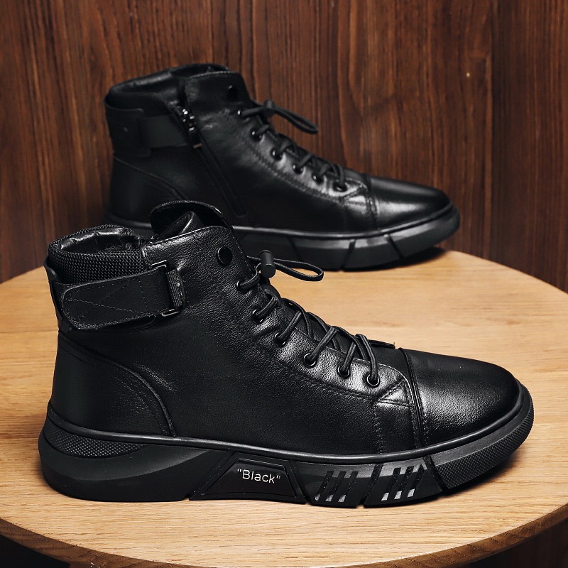 Men's shoes autumn and winter leather plush Martin boots casual men's running high rise sports shoes image 3