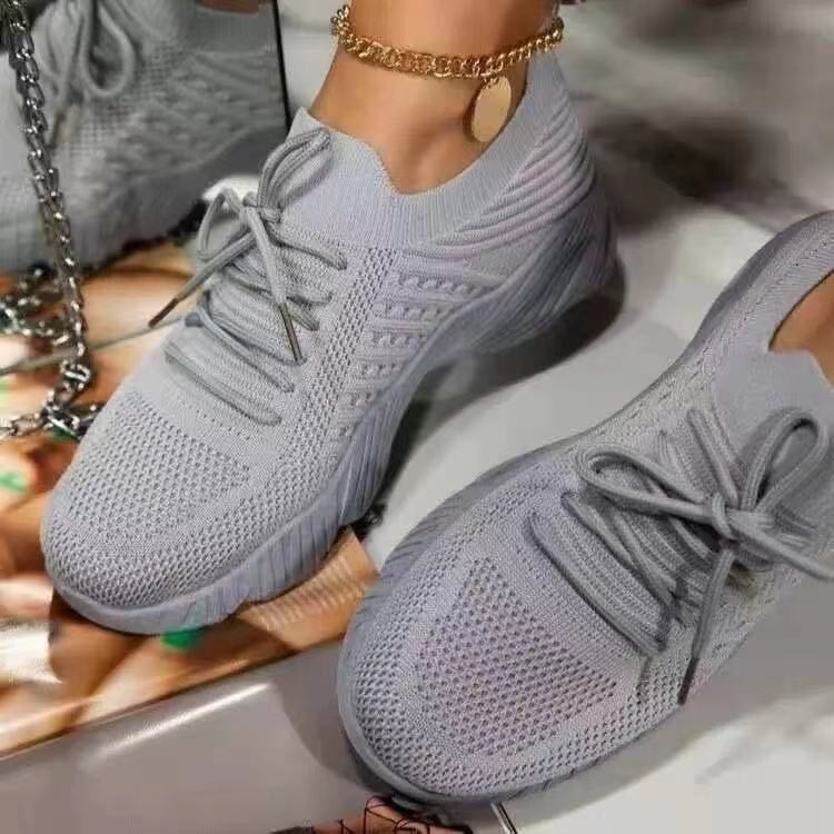 women's sneakers women's lace mesh thick sole flying woven shoes breathable image 4
