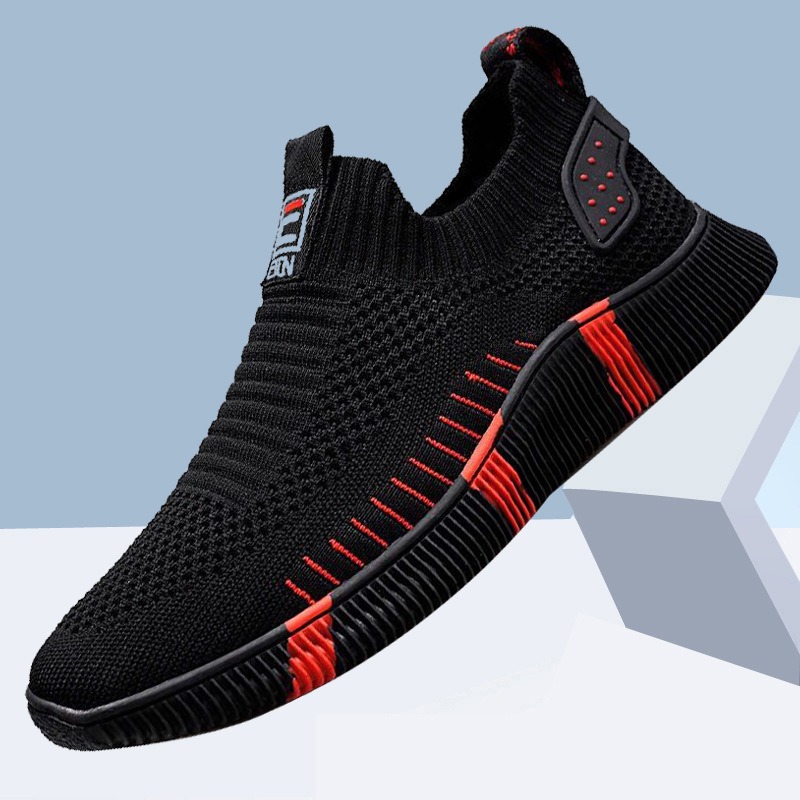 Slip-on sneakers with lace-up front casual men's shoes soft sole flying fabric breathable image 8
