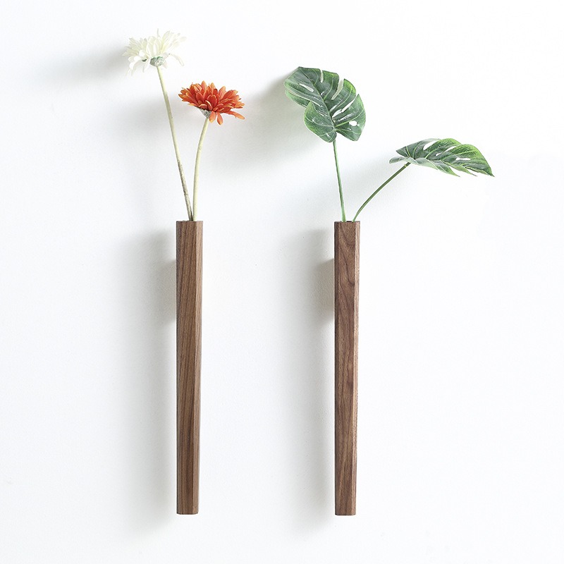 Creative Nordic light luxury solid wood foyer with wooden vase, wall decoration for living room