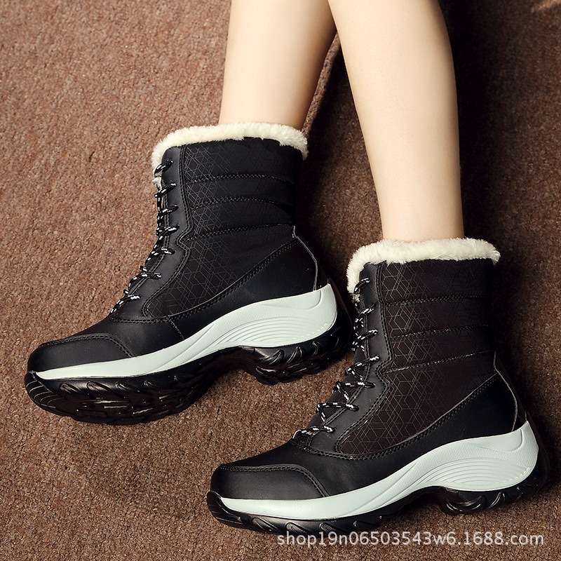 Snow boots, women's boots, flat heels, Martin boots, women's boots, lace up, women's cotton shoes, oversized outdoor travel image 8