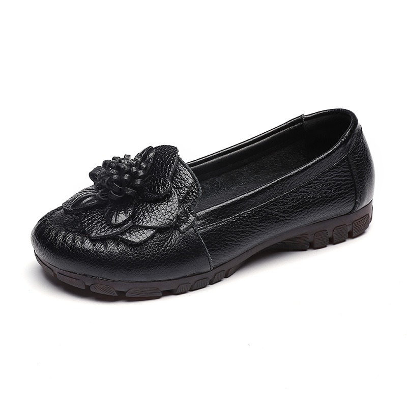 Genuine leather flat bottomed soft sole anti slip sleeve shoes Dance flower women's shoes