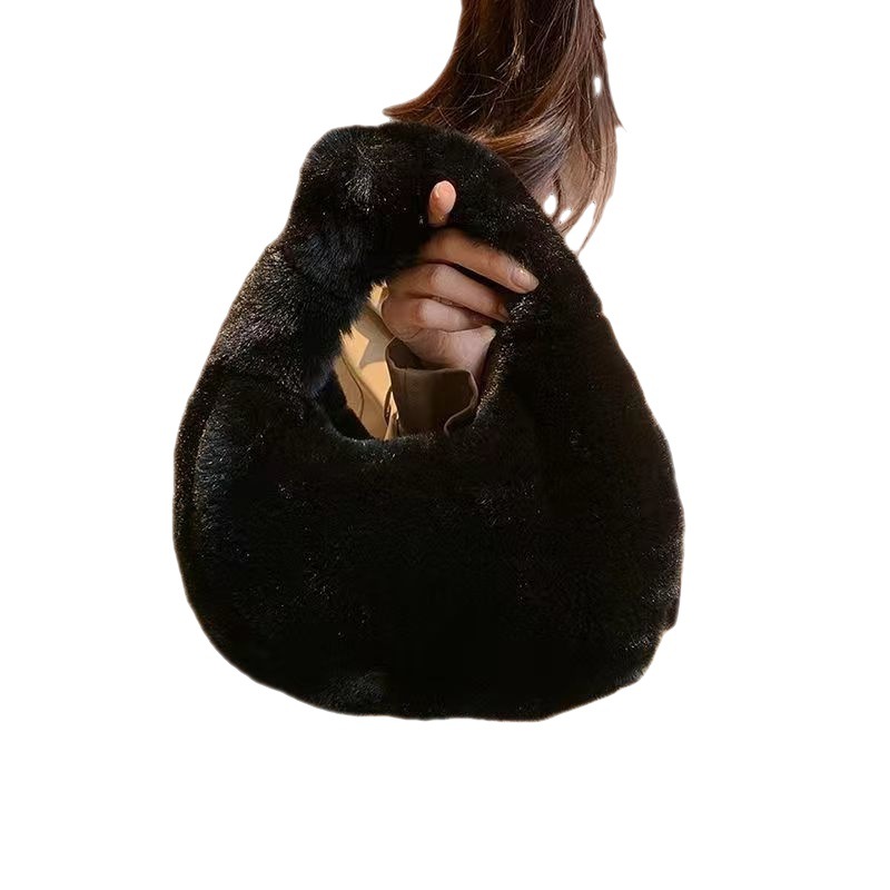 Fur Women's Small Half Moon Bag Luxury Warm Plush Wrist Bags for Women Fashion Furry Short Handle Clutch Cute Ladies Coin Purses