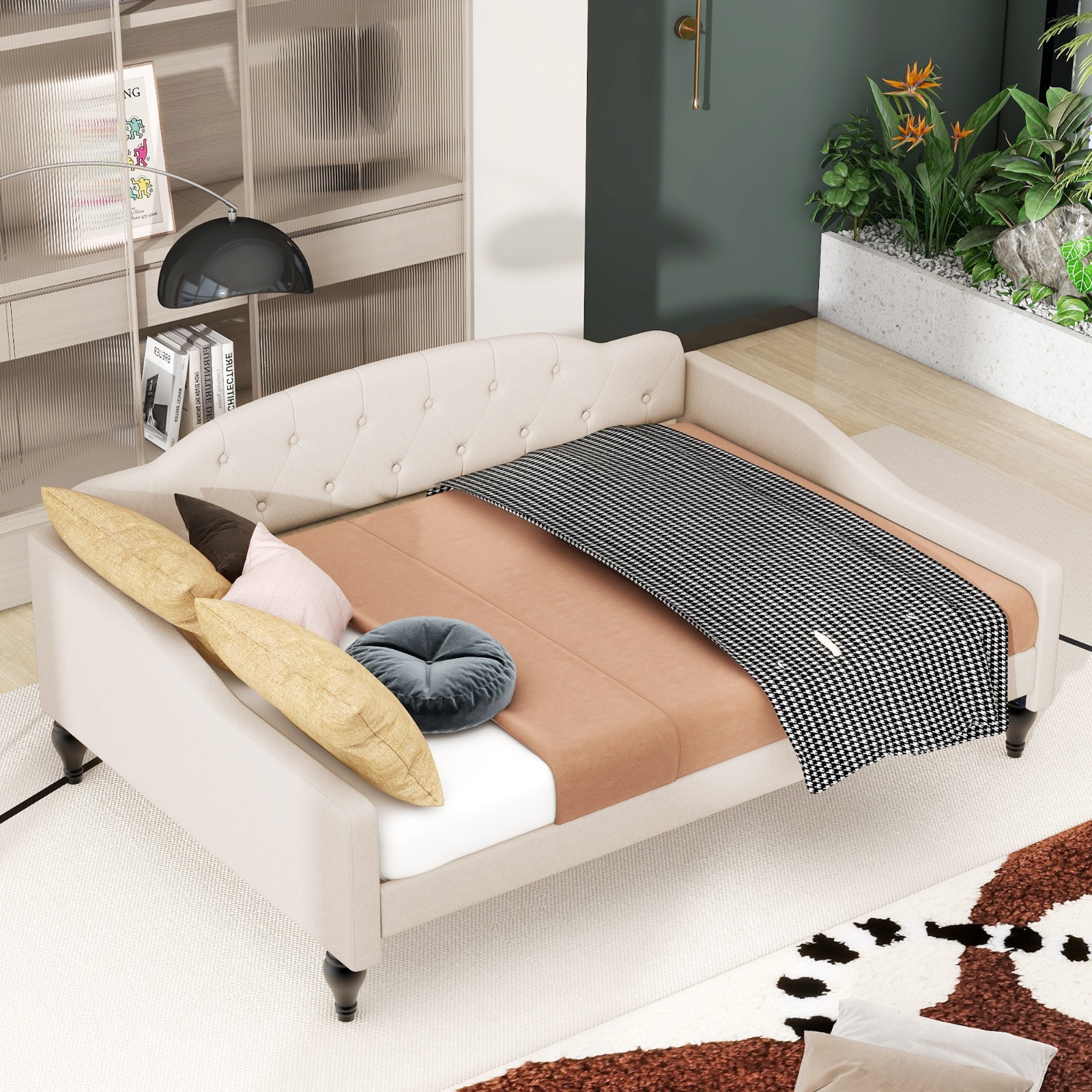 Full Size Upholstered Tufted Daybed Beige -EPROLO