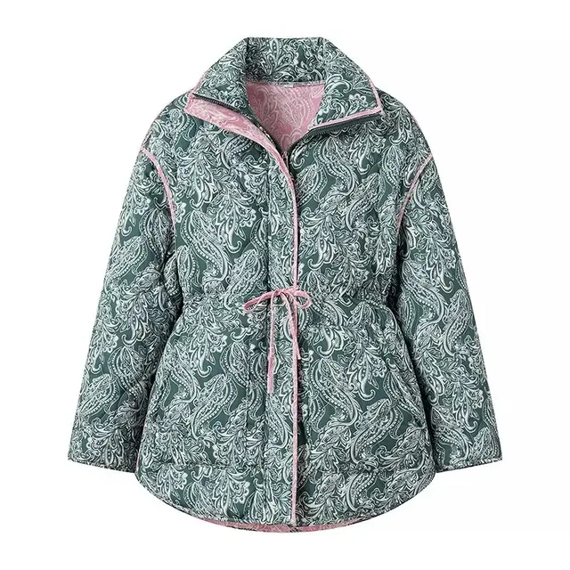 Vintage Thickened Printed Quilted Removable Cotton Coat Fashion Long Sleeved All-Match Casual