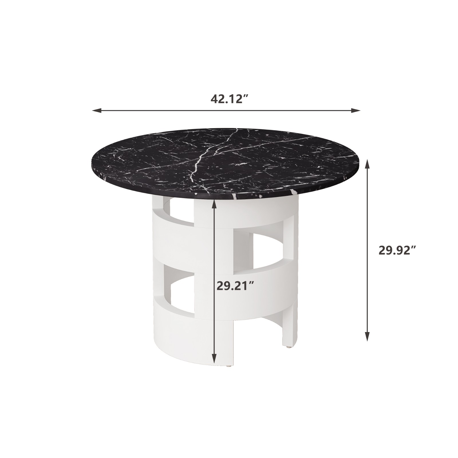42.12"Modern Round Dining Table with Printed Black Marble Table Top for Dining Room Kitchen Living Room Black+White