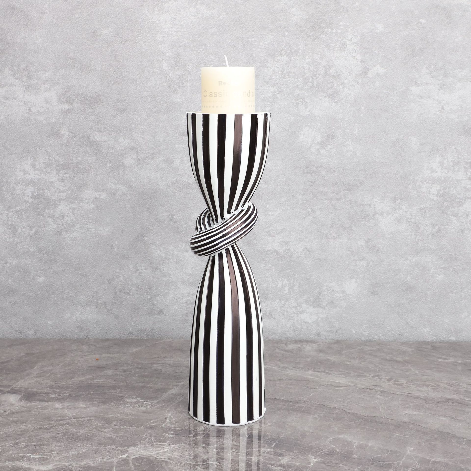 Creative Irregular Resin Candle Holder Living Room Desktop Black White Stripe Candle Holder
