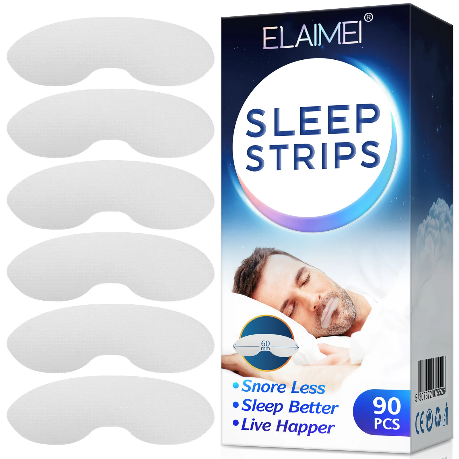 Single ELAIMEI sleep strip against pale grey backdrop with mint leaves, demonstrating contoured shape
