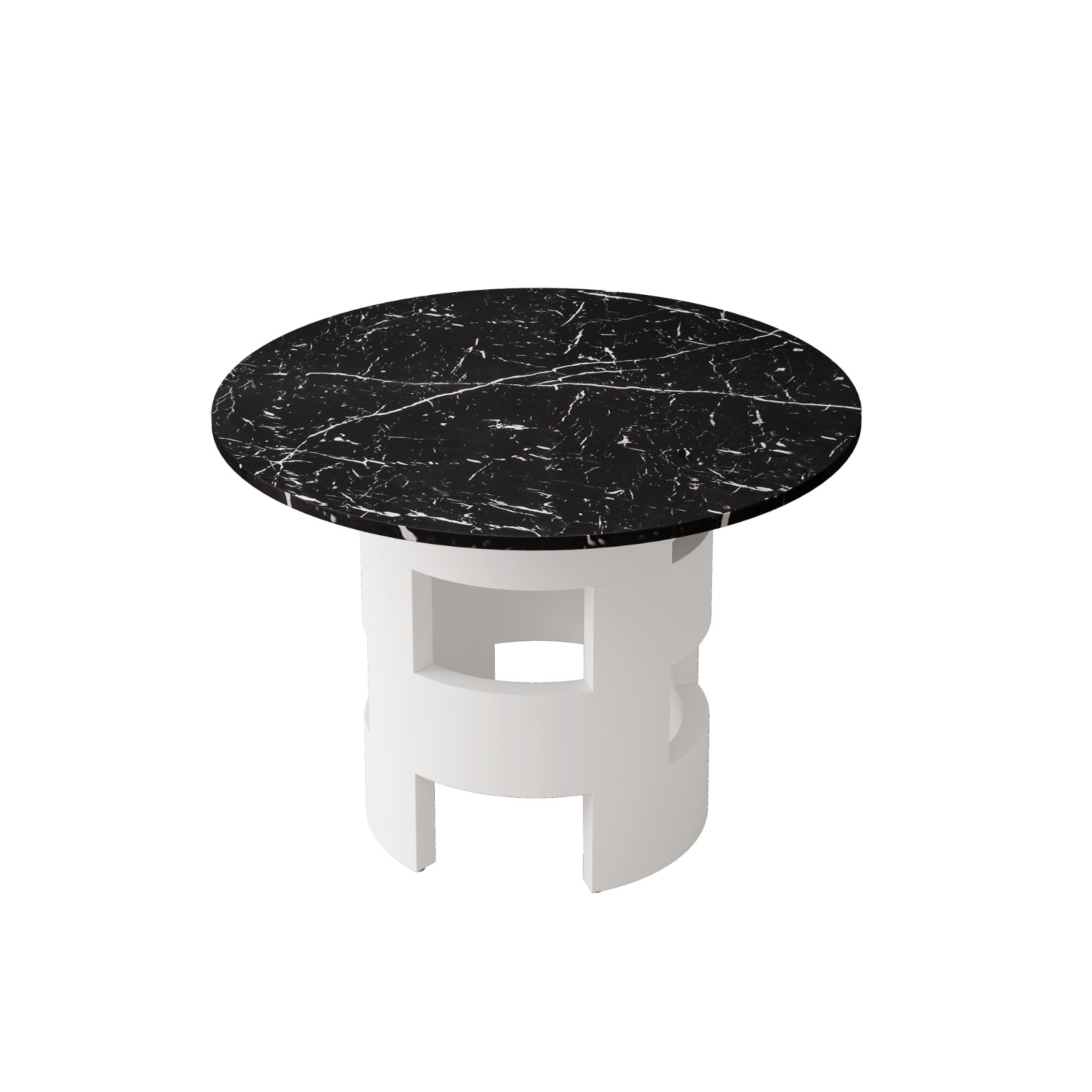 42.12"Modern Round Dining Table with Printed Black Marble Table Top for Dining Room Kitchen Living Room Black+White