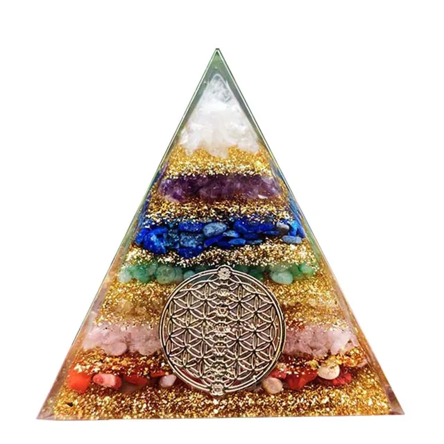 7Chakra Orgonite Pyramide Healing White Crystal Orgone Energy Meditation Tool Quartz Yoga Ornaments