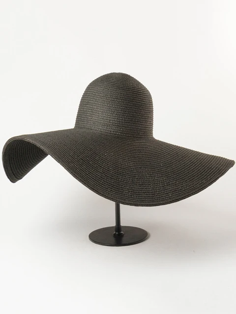 Black Wide Brim Sun Hat Goth Glam UV Protection Statement Beach Hat