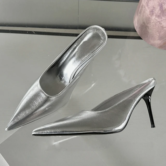 Eilyken Spring Gold Silver Pointed Toe Women Slippers Sexy Thin Heels Sandals Stripper Banquet Mule Female Shoes image 5