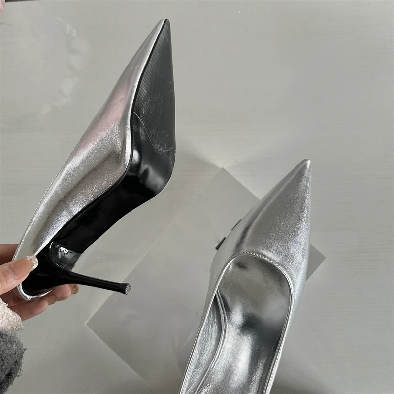 Eilyken Spring Gold Silver Pointed Toe Women Slippers Sexy Thin Heels Sandals Stripper Banquet Mule Female Shoes image 6