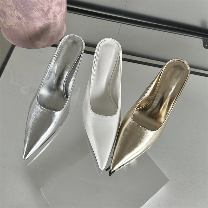 Eilyken Spring Gold Silver Pointed Toe Women Slippers Sexy Thin Heels Sandals Stripper Banquet Mule Female Shoes image 7