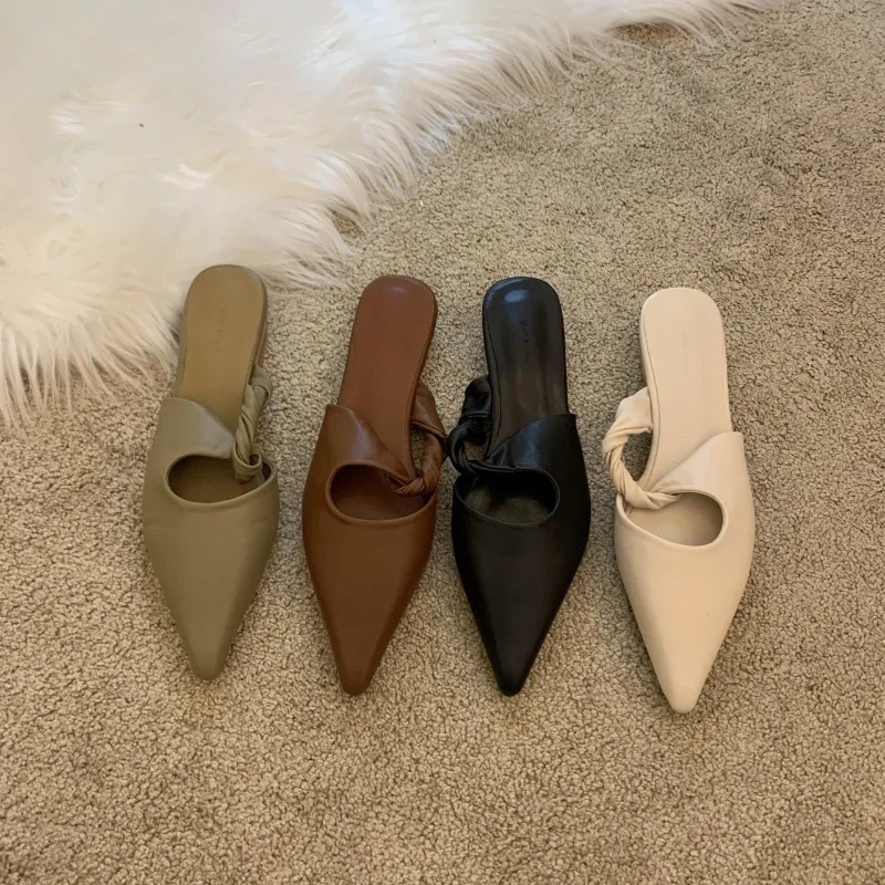 Spring Women's Slippers Pointed Toe Toe Sandals Slippers Flat Casual All-match Sexy Solid Color Women's Mules Slides