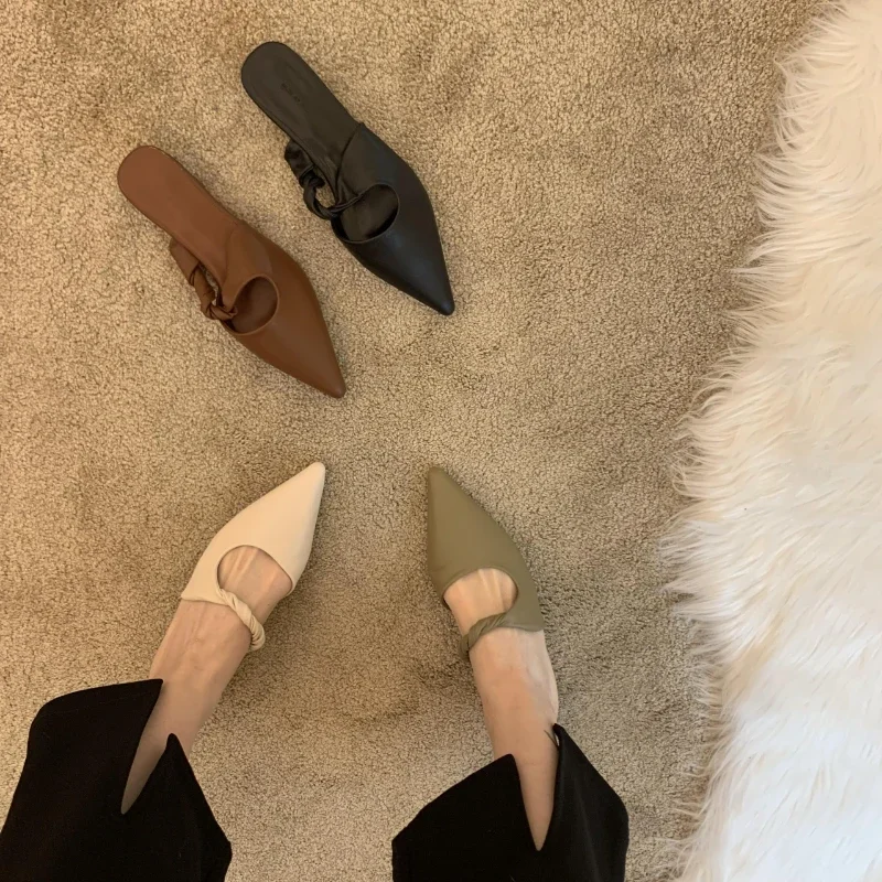 Spring Women's Slippers Pointed Toe Toe Sandals Slippers Flat Casual All-match Sexy Solid Color Women's Mules Slides image 9