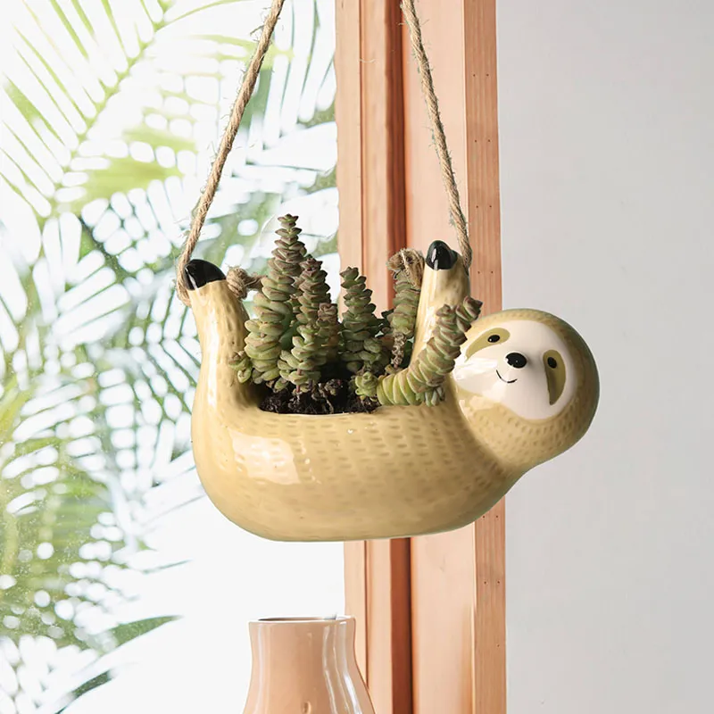 1Pcs Ceramic Hanging Plant Pots Scindapsus Chlorophytum Hanging Flower Basket Flower Pot Cartoons