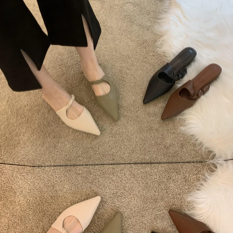 Spring Women's Slippers Pointed Toe Toe Sandals Slippers Flat Casual All-match Sexy Solid Color Women's Mules Slides image 8