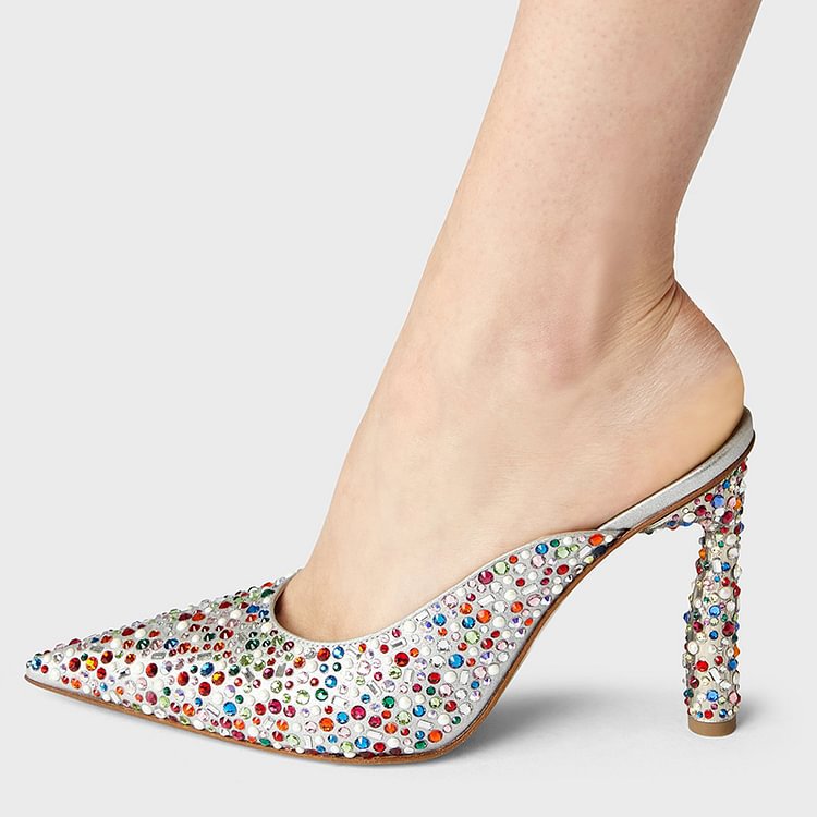 Colorful diamond women's sandals, pointed irregular slim heels, women's shoes image 3