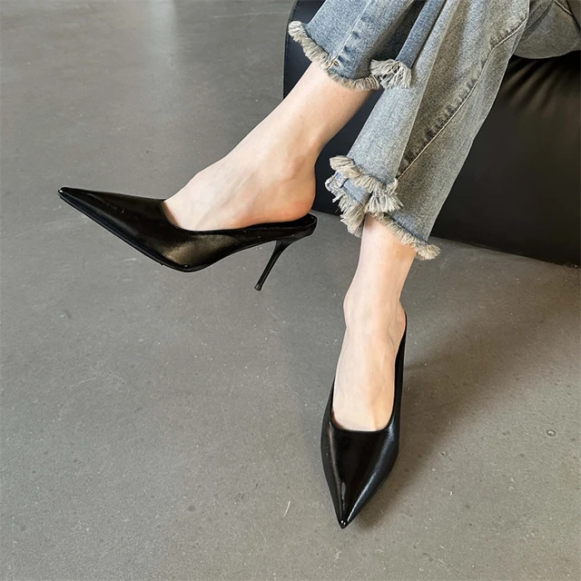 Eilyken Spring Gold Silver Pointed Toe Women Slippers Sexy Thin Heels Sandals Stripper Banquet Mule Female Shoes image 3