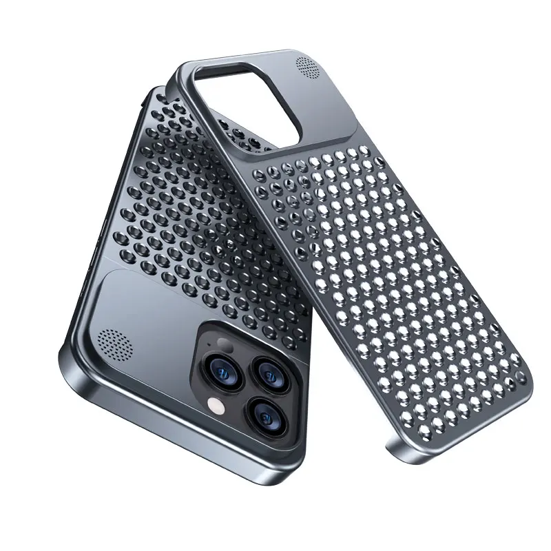 Metalen Warmteafvoer Telefoonhoes Voor Iphone 13 12 14 15 Pro Max Plus Koelende Geur Randloze Holle