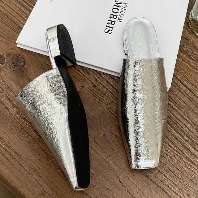 Beach Female Slides Slippers Ladies Sandals Shoes Shallow Footwear Golden Women Flats Slippers Mules 2024 Summer