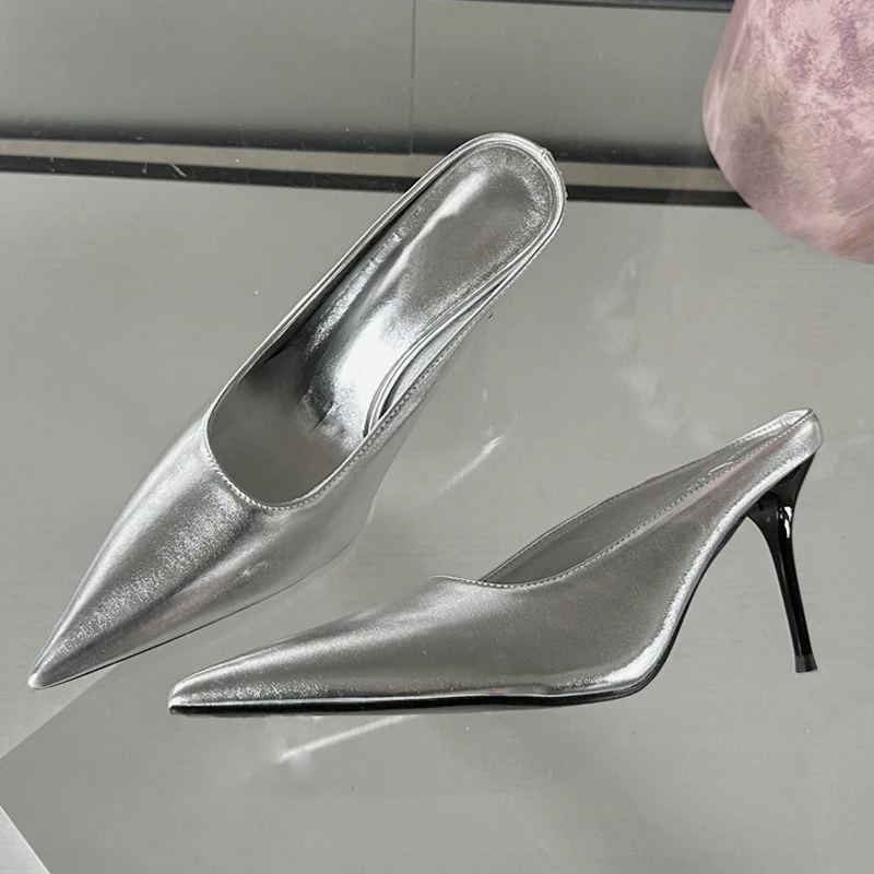 Eilyken Spring Gold Silver Pointed Toe Women Slippers Sexy Thin Heels Sandals Stripper Banquet Mule Female Shoes image 9