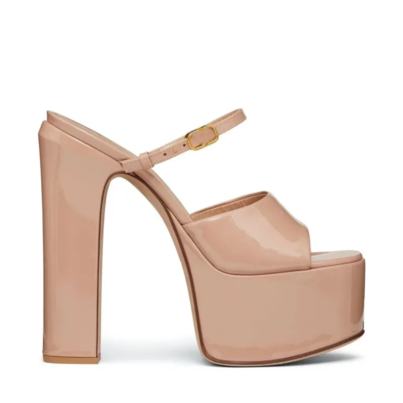 Summer Women's High-heeled Thick Sole Waterproof Platform Patent Leather Women's Slippers Thick High-heeled Slippers image 7