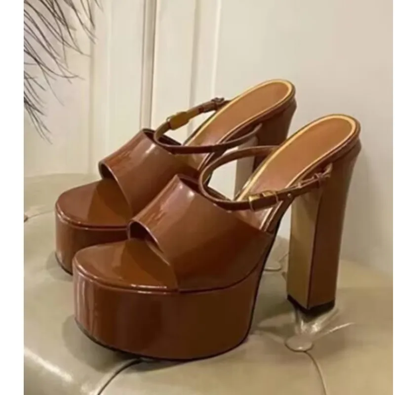 Summer Women's High-heeled Thick Sole Waterproof Platform Patent Leather Women's Slippers Thick High-heeled Slippers image 5
