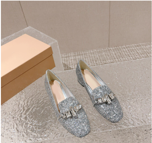 Sequin Women's Loafers Round toe Dress Shoes for Women Summer Ladies Mary Jane Bling Shoes Chunky Heels Mules mujer image 3