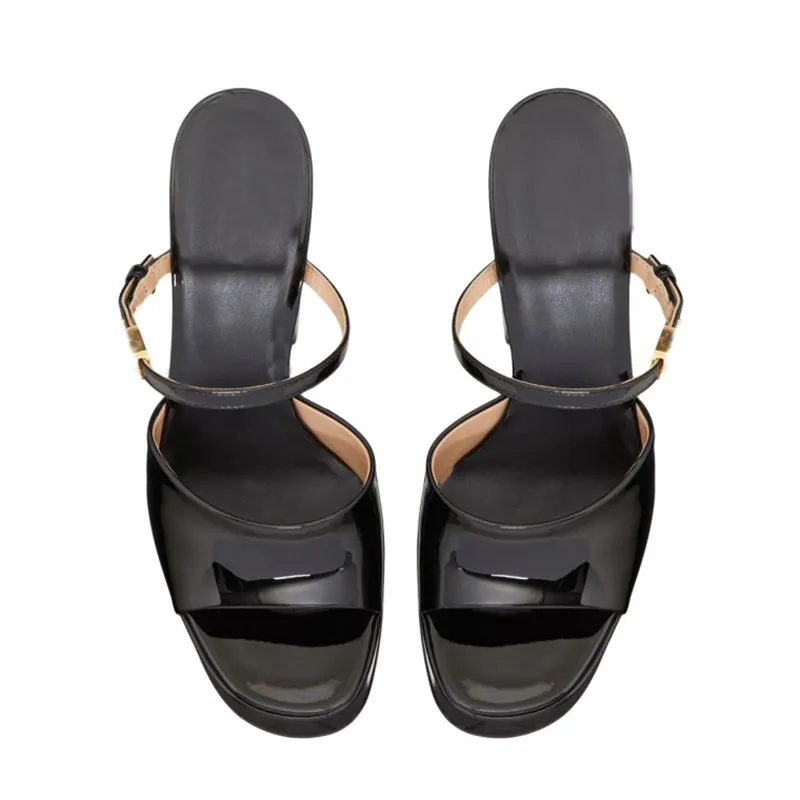 Summer Women's High-heeled Thick Sole Waterproof Platform Patent Leather Women's Slippers Thick High-heeled Slippers image 9