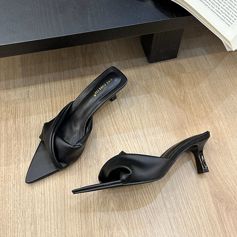 Hlieny Pointed Toe Denim Mule Slippers Woman Brand Design Kitten Heel Sandals Ladies Elegant Shallow Dress Slide Shoes