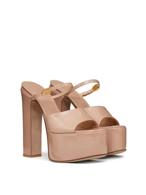 Summer Women's High-heeled Thick Sole Waterproof Platform Patent Leather Women's Slippers Thick High-heeled Slippers image 3