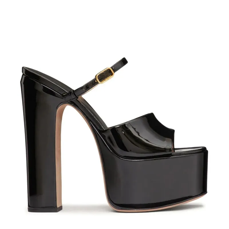 Summer Women's High-heeled Thick Sole Waterproof Platform Patent Leather Women's Slippers Thick High-heeled Slippers