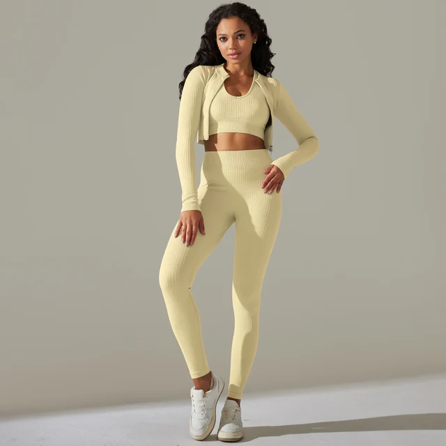 2pcs Yoga Set Women zippers Long Sleeve Crop Top+High Waist Yoga Pants Sports Suit Quick Dry Breathable Fitness Workout Set 9