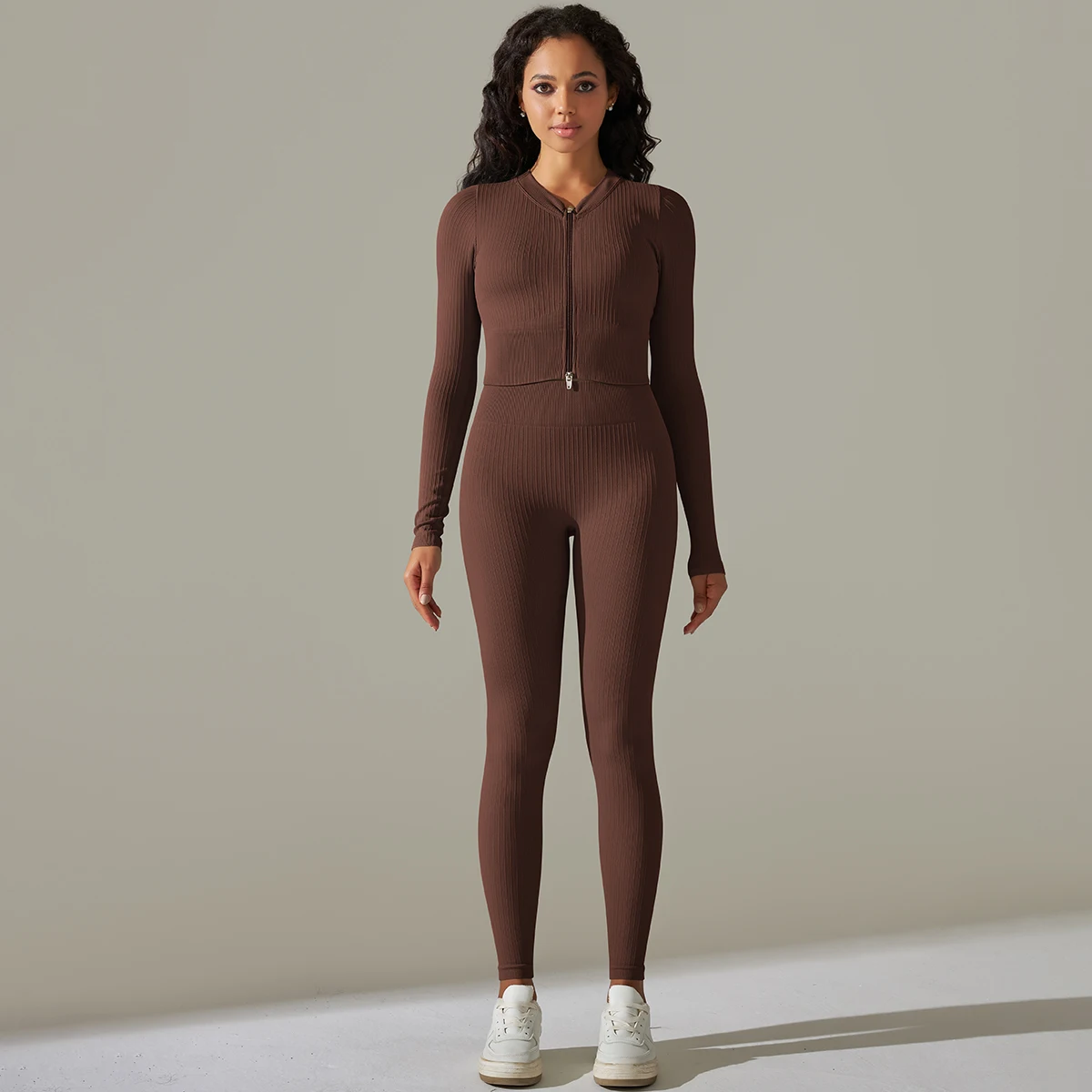 2pcs Yoga Set Women zippers Long Sleeve Crop Top+High Waist Yoga Pants Sports Suit Quick Dry Breathable Fitness Workout Set 13