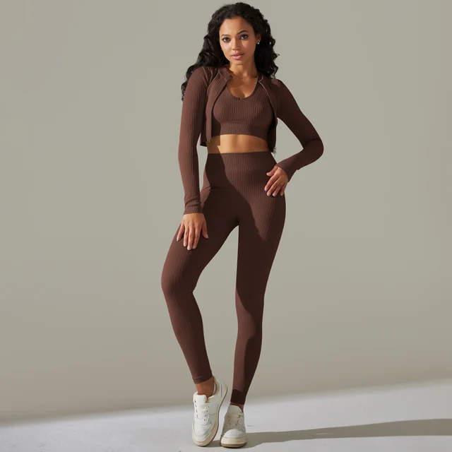 2pcs Yoga Set Women zippers Long Sleeve Crop Top+High Waist Yoga Pants Sports Suit Quick Dry Breathable Fitness Workout Set 2