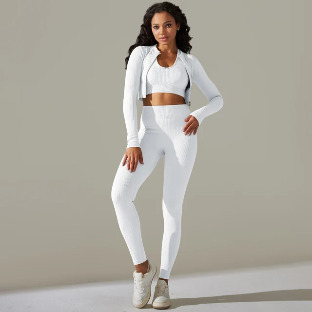 2pcs Yoga Set Women zippers Long Sleeve Crop Top+High Waist Yoga Pants Sports Suit Quick Dry Breathable Fitness Workout Set 5